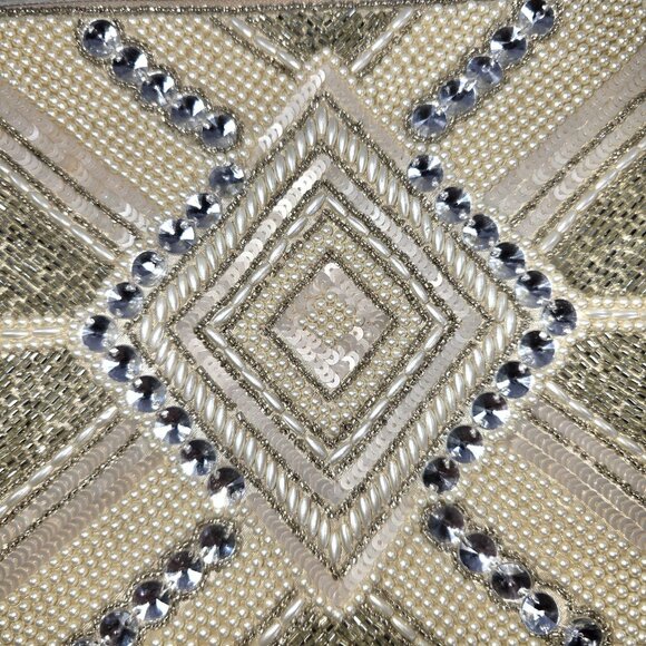 Beaded Clutch Evening Bag Formal Cocktail Purse Wristlet Satin Pearls Art Deco - Picture 7 of 7